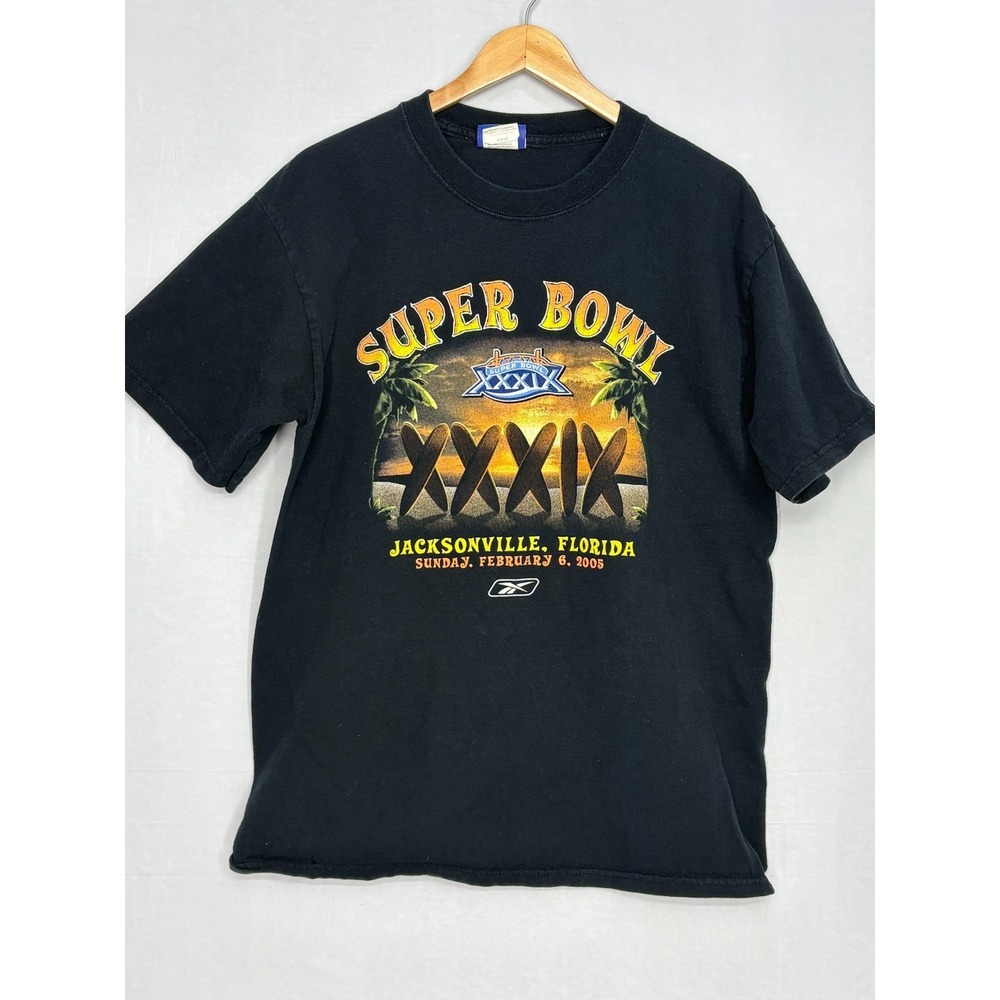 Super Bowl T-Shirt Mens Black‎ NFL Football Patriots Eagles Medium Reebok XXXIX